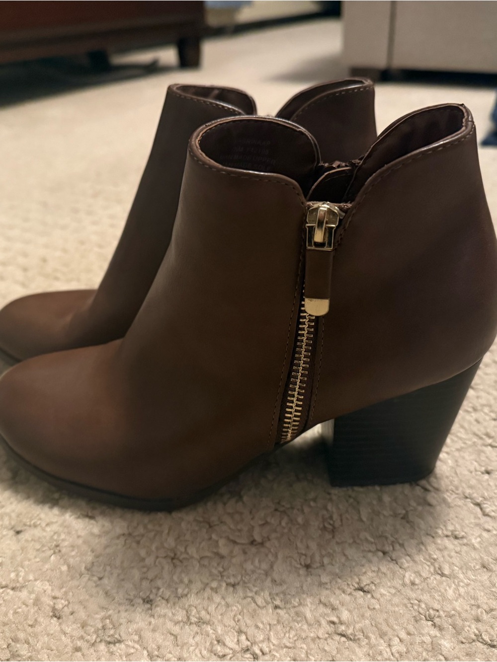 Style & Co. Brown Leather Ankle Booties with Side Zip